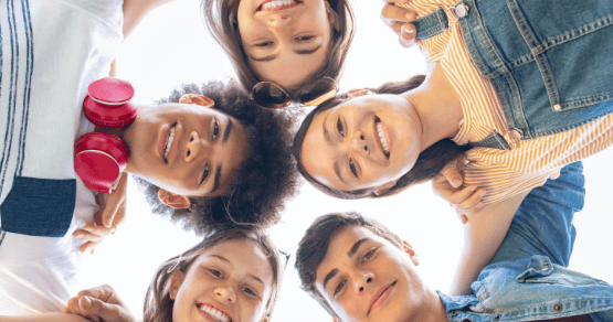 high school exchange students between class at a local high school