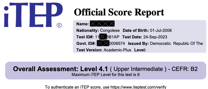 itep score report with CEFR level
